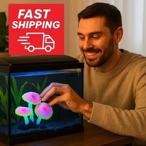 Silicone Glowing Aquarium Coral Decorations Pink Yellow Aqua Culture 1 Set NWT